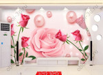 3D Фотообои "Объемные розы с жемчугом"  