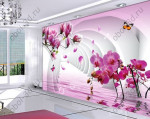 3D Фотообои "Объемные колонны с цветами" 