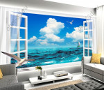 3D Фотообои "Распахнутое в море окно"