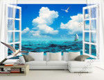 3D Фотообои "Распахнутое в море окно"