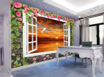 3D Фотообои "Вид из окна чайки на закате"