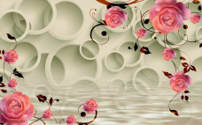 3D Фотообои "Бутоны роз над водой"
