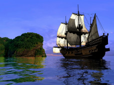 3D Фотообои "Парусник в море"