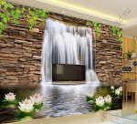 3D Фотообои "Водопад с кувшинками"