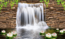 3D Фотообои "Водопад с кувшинками"
