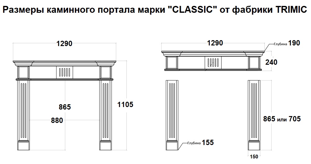 Размеры каминного портала Classic из гипса. Главное достоинство камина в том, что он создает уют в любом помещении